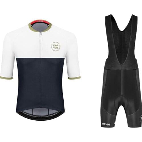 Kapvoe Short Sleeves Cycling Jersey Men Quick Dry Zipper Jersey Tops with Pockets Summer Suit Breathable Bib Shorts with Gel Pad