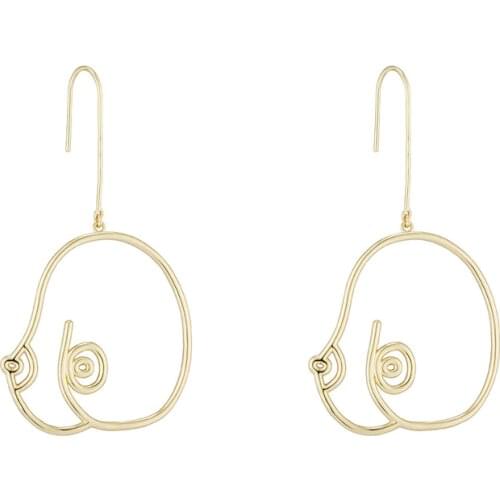 Unique Artsy Abstract Lady Breast Statement Hoop Earrings For Women Van Gogh Hollow Outline Body Earrings 2020 Femme Bijoux