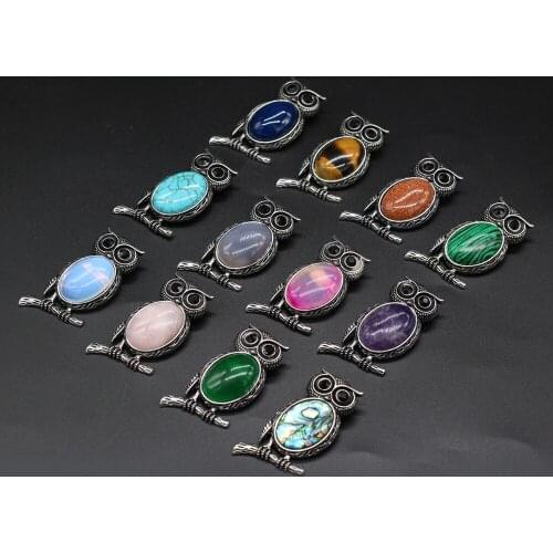 Explosive Natural Stone Amethyst Agate Jade Alloy Animal Owl Pendant Making DIY Exquisite Necklace Bracelet Anklet Jewelry Gift