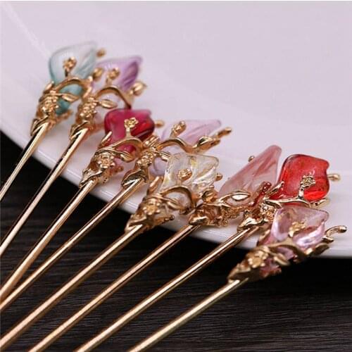 Women Metal Glaze Hair Hanfu Hair Stick Jewelry Hair Fork Hair Clip Accessories Chopsticks Hairpin Woman Vintage Chinese Style