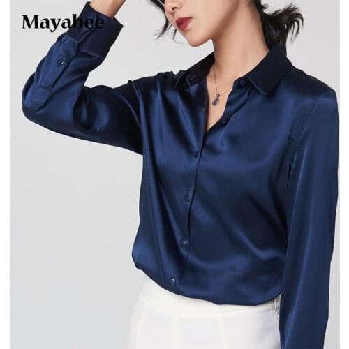 Womens Silk Shirt Satin Professional Wear 2021 Spring And Autumn Commuter Long-Sleeved Tops Solid Color Slim Fit