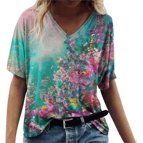 2021 European and American summer new womens digital printing womens top short-sleeved T-shirt