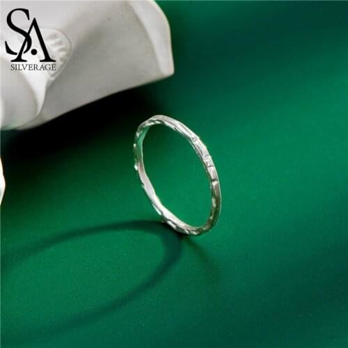 SA SILVERAGE S925 Sterling Silver Design Texture Closed Ring Womens Fine Circle Silver Natural Color Ring Jewelry Wholesale