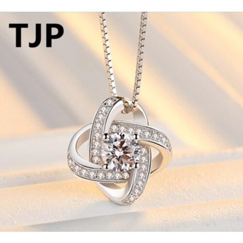 Shining Silver Plated Pendant Necklace For Women Wedding Party Jewelry Clear Crystal CZ Zircon Clover Female Necklaces