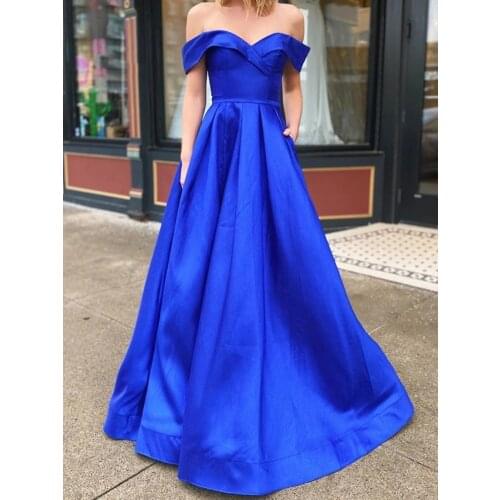 Royal Blue Prom Dresses Off Shoulder Long Elegant Side Split Stain Formal Party Gowns Sweetheart A Line Evening Robe De Soiree