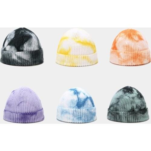 Winter Warm Beanies Casual New Style Hip Hop Hat Adult Men Beanie Female Tie-Dyed Knitted Beanie SkullCap Elastic Hats Unisex