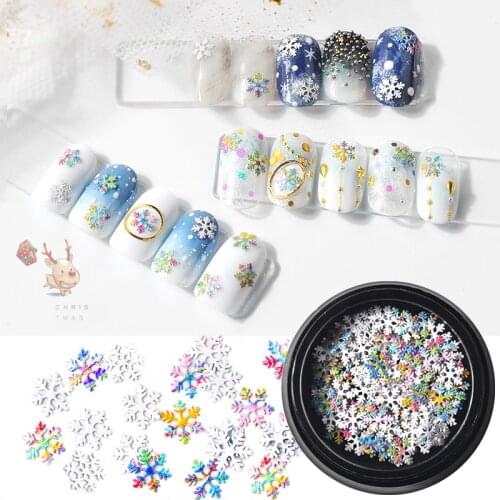 1 Box Colorful Snowflake Sequins 3D Nail Art Sticker Decorations Metal Slice New Year Festival Design Manicure Accessories