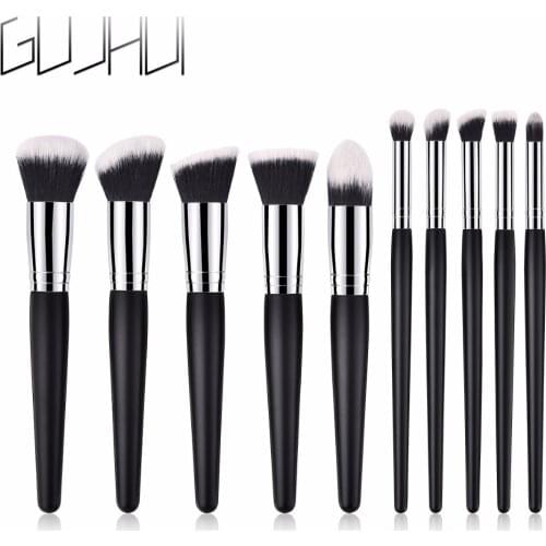 10 pcs/set High Quality Classic Silver/Black Pro Makeup Brushes Set Powder Eye Eyeshadow Kabuki Brush Kit Cosmetics Beauty Tools