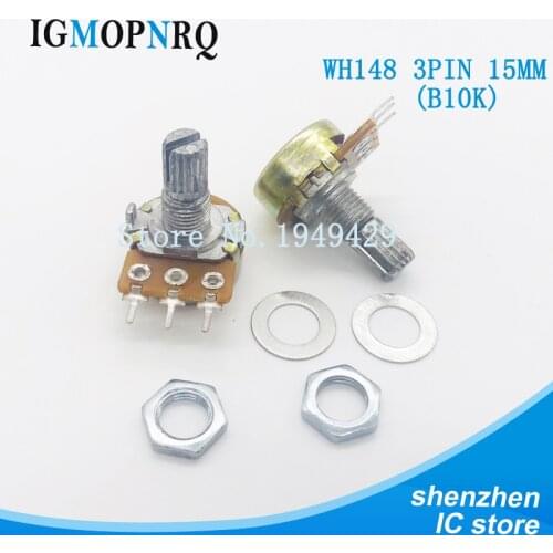 5PCS/LOT WH148 B10K Potentiometer 15mm Shaft With Nuts And Washers Hot 3Pin High Quality