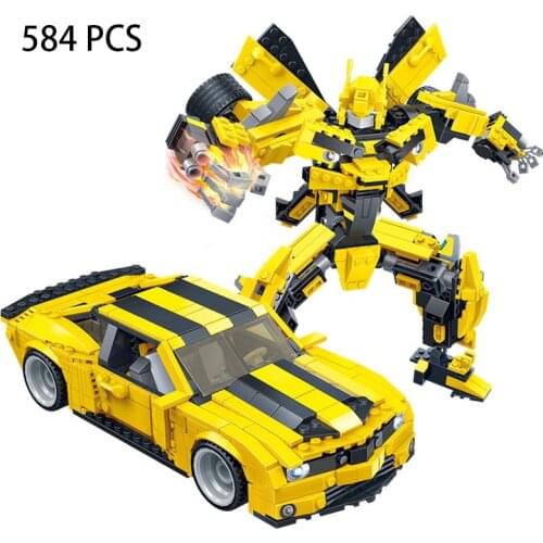 584pcs 2 in 1 Robot Transforms Car Model Building Blocks Set Bricks Assembled Figures Educational Kits Toys For Children Gift