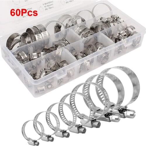 60Pcs/Set Hose Clamp Hose Clamp Kit Automotive Pipes Clip Professional Spare Parts Stainless Steel Hoop Clamps