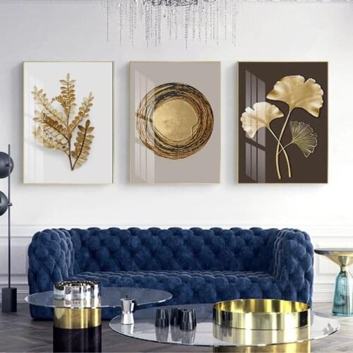 Golden Ginkgo Leaf Wheat Ears Abstract Canvas Painting Wall Picture for Living Room and Bedroom Nordic Home Decor