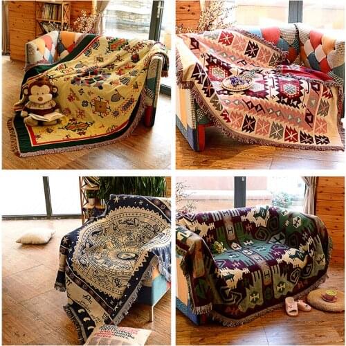American Double-faced Cotton Sofa Covers Multi-functional Towels for Sofa Table Bed Chaise Couch Four Season Geometric Blanket