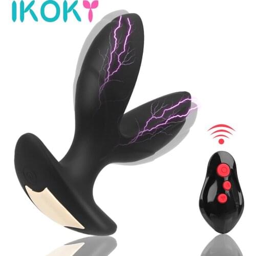 IKOKY Anal Dilator Vibrator Electric Shock Anal Plug Vibrator Wearable Male Prostate Massager Wireless Remote Anus Vibrator