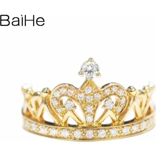 BAIHE Solid 14K Yellow Gold H/SI 0.30ct Natural Diamond Engagement Cute/Romantic Fine Jewelry Noble luxury Crown Diamond Ring