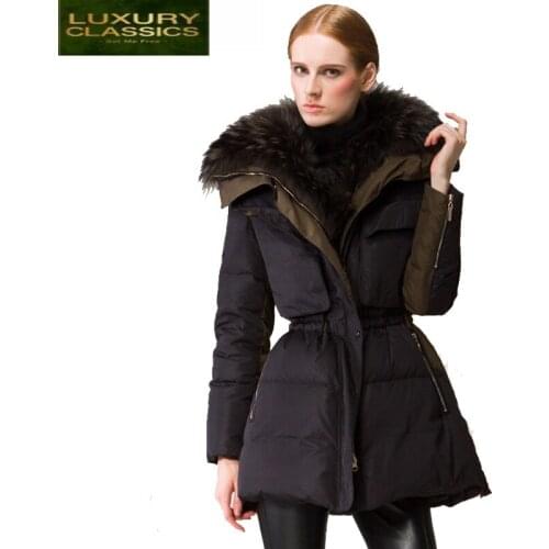 Large European Natural Luxury Raccoon Fur 2021 duck down Long Jacket Women Parka Thick hooded slim Female Overcoat LX1327