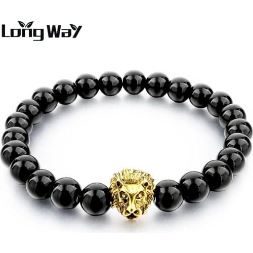 LongWay Beads Bracelet Natural Stone Gold Color Lion Rope Chain Bracelet Pulseras Hombre Women Men Jewelry SBR160001103