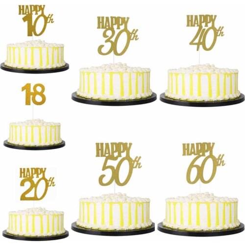 CMGBOBP Happy 18/20/30/40/50/60th Birthday Wedding Anniversary One Cake Topper Glitter Gold Number 1st Cake Decoration