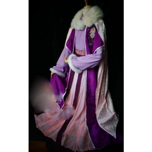 Jiang YanLi Purple Thick Winter Fur Collar Cosplay Costume Dailywear Hanfu for TV Play The Founder of Diabolism