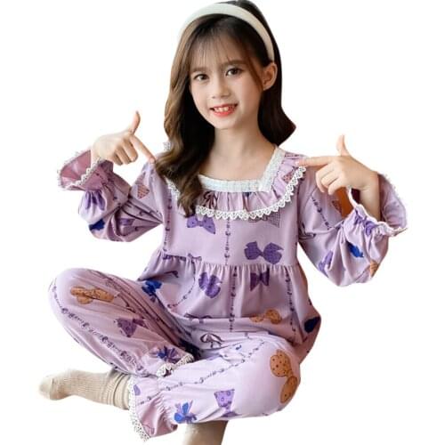 Teenage Kids Long Pajamas Sets Tshirt + Pants Silk Sleepwear Girls Long Sleeve Kids Pijamas Girl