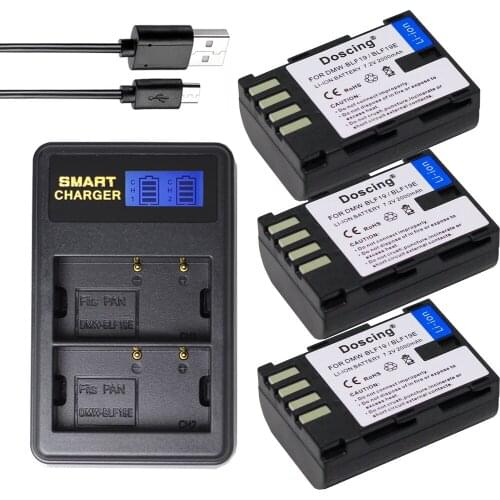 Doscing 3pcs 2000mAh DMW-BLF19 BLF19 BLF19E BLF19e DMW-BLF19PP Camera Battery+LCD USB Charger for Panasonic Lumix GH3 GH4 GH5 G9