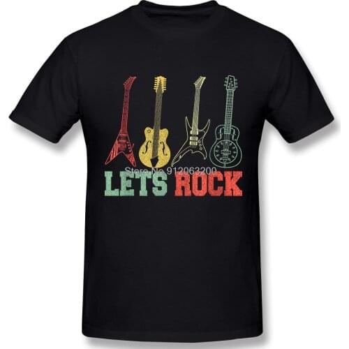 Lets Rock Rock N Roll Guitar Retro Gift Tshirt Man T Shirt Woman Harajuku Streetwear
