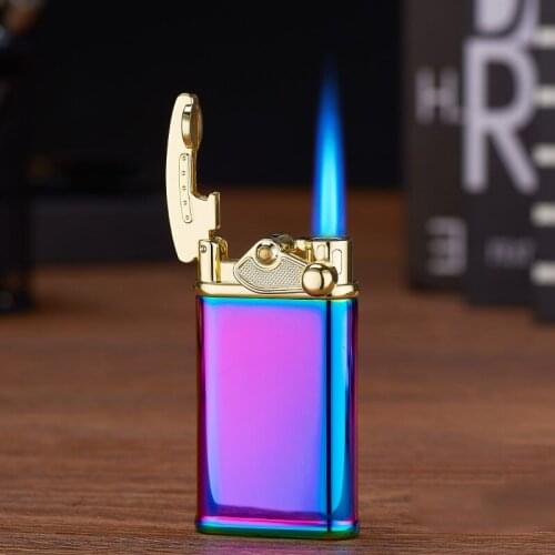 Gas Lighter Light Luxury Butane Rocker Straight Into Blue Flame Mirror Windproof Smoking Lighter for Cigarette Candle Wormwood
