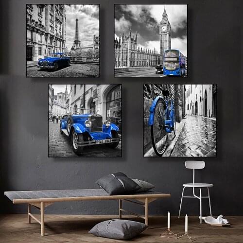 City Landscape Poster Canvas Painting Paris London Bus Car Bike Posters And Prints Wall Art Picture for Living Room Home Decorat