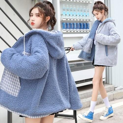 Han edition lambs wool thickening stitching cotton-padded jacket to film the new female students relaxed joker cotton-padded clo