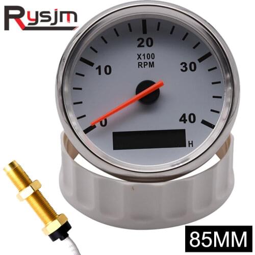 85mm tachometer + sensor Car Boat Tacho Marine Tacho Meter with LCD Hourmeter 4000 RPM Boat Tachometer 12V/24V Red Backlight
