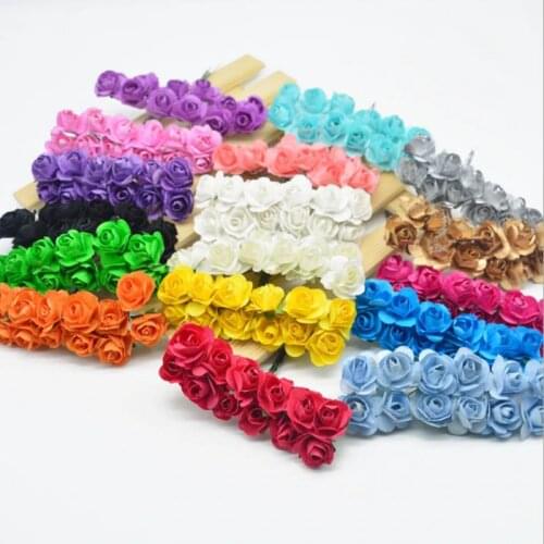 12pcs 2cm Mini Paper Rose Artificial Flowers Bouquet for Wedding Party Decoration Scrapbooking DIY Crafts Small Fake Flowers