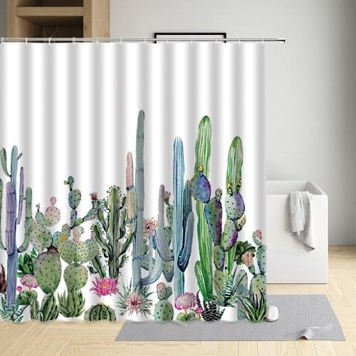 Cactus Shower Curtain Flower Green Leaf Stripe Flower Pot Stone Arrow Feather Nordic Style Cloth Bathroom Decor Bath Screen