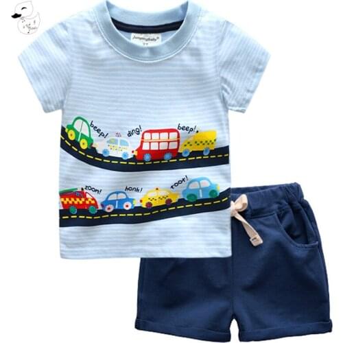 BINIDUCKLING Fashion European Style Summer Boys Clothes Sets Cartoon Car T-shirts+Pants 2pcs Cotton O-Neck Kids Clothes Set