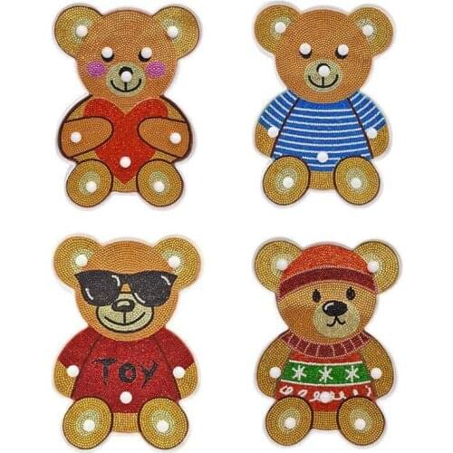 Creative DIY Full Drill Diamond Painting Bear LED Light Bedroom Night Light Lamp Cute Bear Handmade Gift for Child Birthday