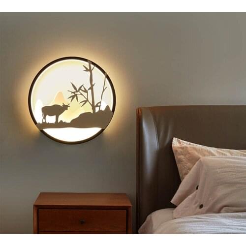 Nordic Modern Chinese Style Round Wall Lamp Home Decoration Bedroom Bedside Night Lights Living Dining Study Room Wall Lighting