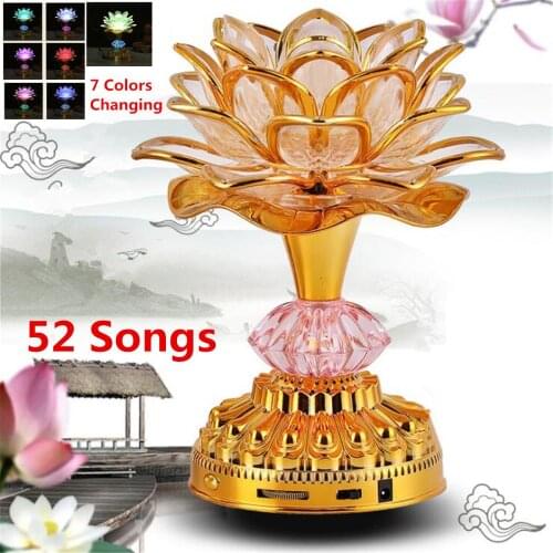 7Color for Lotus Flower Lamp Buddhist Prayer Lamps 52 Buddhist Songs Buddha Music Machine LED Color Changing Temple Light