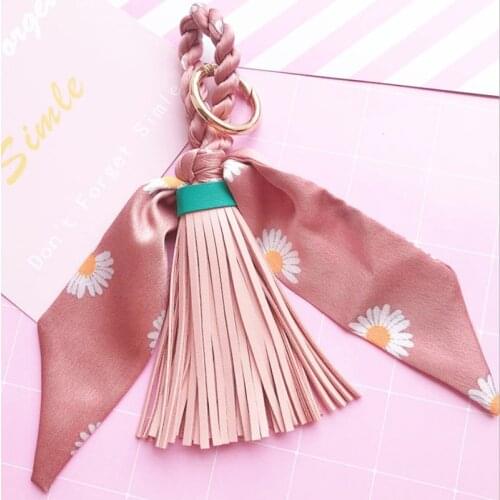 New Hot Sale Scarves Key Chain Bowknot Exquisite Decoration PU Leather Tassels Keyrings Women Bag Charm Pendant EH847B