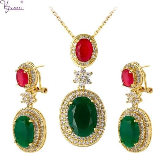 Fashion New Green Rose Red Moroccan Necklace Earring Gift for Women