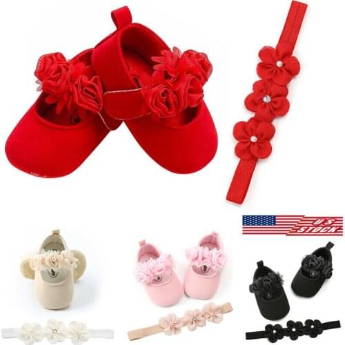 Solid Floral Hook Loop First Walker for Newborn Infant Baby Girls Boys Soft Sole Prewalker Warm Shoes-Flower Headband