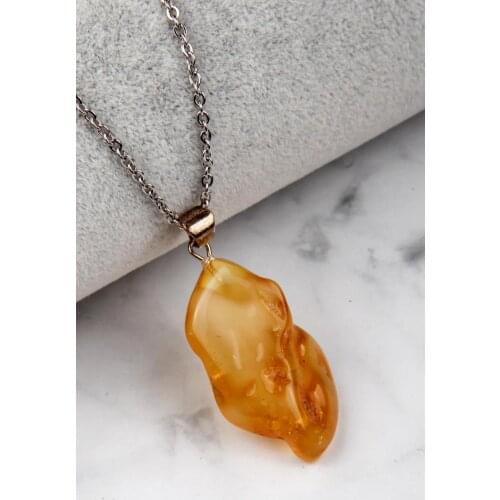 Drop Amber Necklace 925 Sterling Silver Necklace Organic Healing Stone Amber