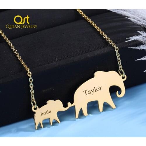 Personalized Name Necklace/Custom Engrave Elephant Necklace With Name Charm Cute Stainless Steel Jewelry Gift For Mother Chain