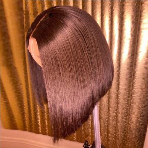 Brown Colored Blunt Cut Short Bob Silky Straihgt Wigs 13*4 Lace Part Human Hair Wigs For Women With Baby Hair Brazilian Hair