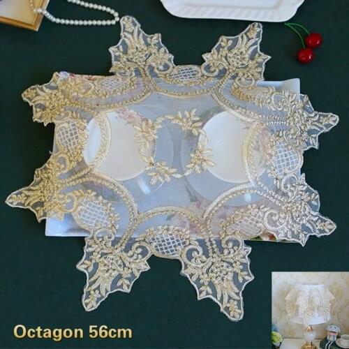 Luxury European Octagonal Lace Embroidered Table Lamp Cover Coffee Mat Coaster Vase Fruit Plate Banquet Party Wedding Decoration