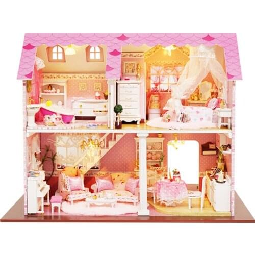 Pink Sweetheart Doll House Wooden Dollhouse Handmade Miniature Model Building Kits Assembly Furniture Children Puzzle Toys A-003