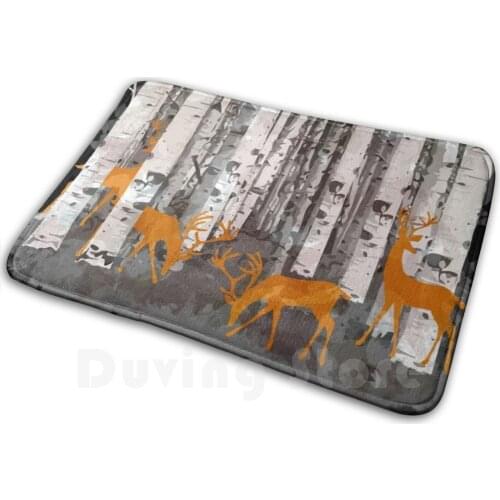 Deer , Fawns And Birchs Watercolor Mat Rug Carpet Anti-Slip Floor Mats Bedroom Fox Birch Deer Fawns Forest Woods Nature Red