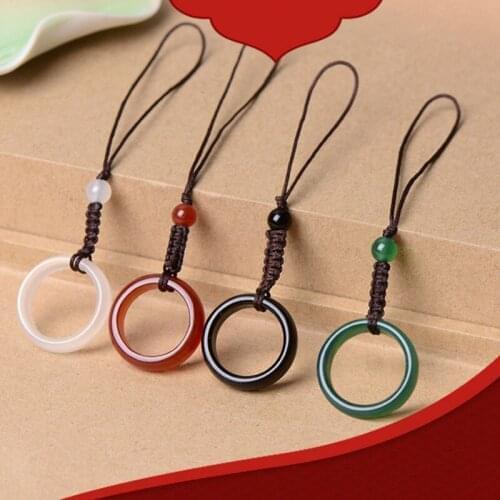 20Pcs Braided Rope Short Phone Lanyard with Agate Stone Finger Ring Mobile Phone Strap Lanyards