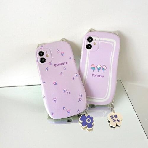 Sumkeymi 3D Cute Cat Ear Model Pendant Phone Case For iPhone 12 11 Pro Max 7 8 Plus X XR XS Max Cover Cute Flowers Silicone