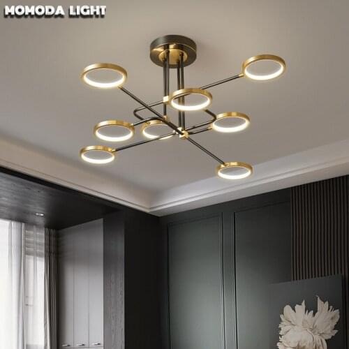 MOMODA Living Room Chandeliers Modern Minimalist Brass Led Home 2020 Popular Duplex Building Dining Room Hanging Lamps Lights