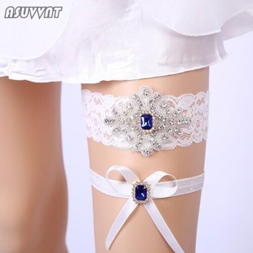 Wedding Garter For Bride Women Rhinestone Garter Lace Leg Ring Fashion Blue Zircon Sexy Garters Thigh Ring For Girl Dress Up