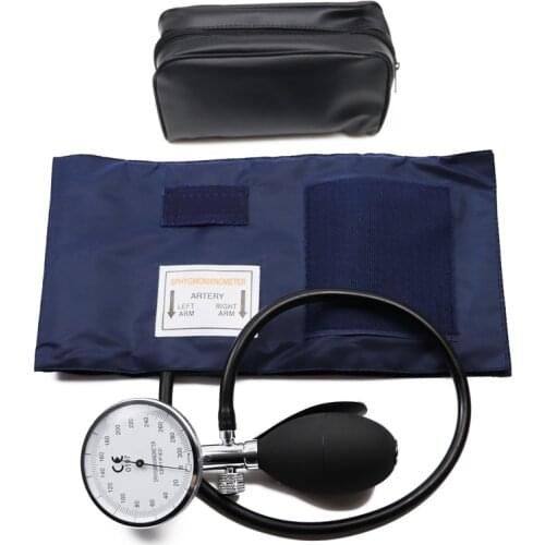Dark Blue Medical Blood Pressure Monitor BP Cuff Arm Single Tubing Aneroid Sphygmomanometer with Guage Pressure Meter
